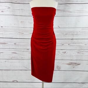 Fizzpop red dress strapless ruched asymmetrical hem